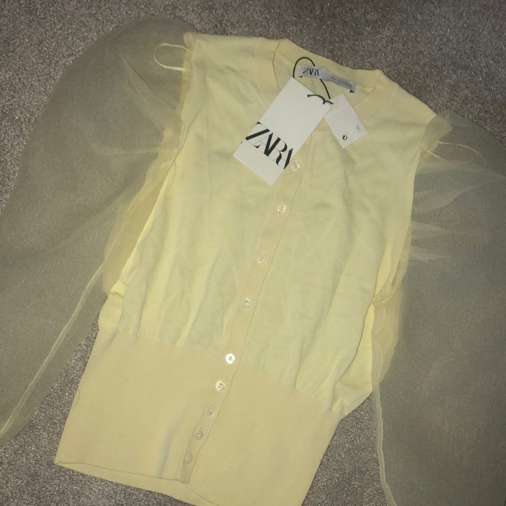 ZARA- yellow organdy flowing sleeve jacket - Picture 6 of 8
